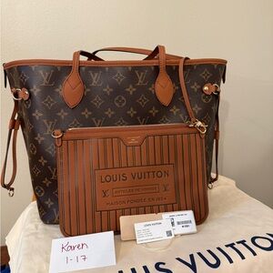 Louis Vuitton Neverfull Inside Out in tan with Pouch